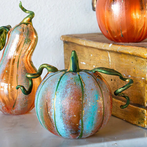 Vietri Pumpkins Figural Blue Glass Pumpkin