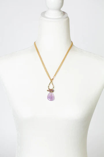 ANNE VAUGHAN HYDRANGEA 19 OR 38" TANZANITE, PHOSPHOSIDERITE, CZECH GLASS WITH AMETHYST SIMPLE NECKLACE