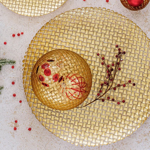 Vietri Rufolo Glass Gold Basketweave Small Serving Bowl