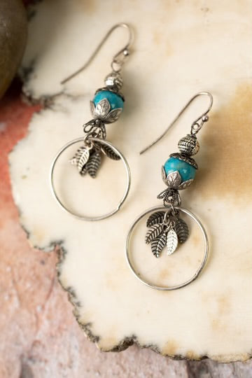 ANNE VAUGHAN LAKESIDE TURQUOISE HOOP LEAF DANGLE EARRINGS