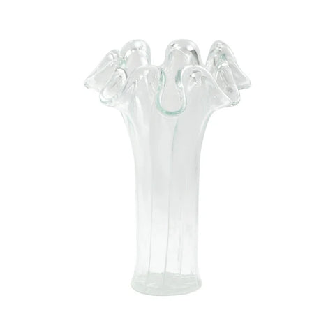 Vietri Onda Glass Clear With White Lines Short Vase