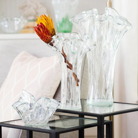 Vietri Onda Glass Clear With White Lines Short Vase