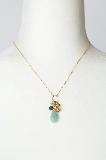 ANNE VAUGHAN SURRENDER 16.5-18.5" CHRYSOCOLLA, OLIVE JADE WITH AMAZONITE SIMPLE NECKLACE