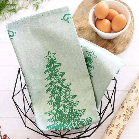 NEW Vietri Strofinaccio Green Tree Dish Towels - Set Of 2