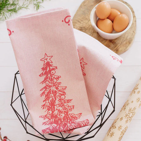 NEW Vietri Strofinaccio Red Tree Dish Towels - Set Of 2