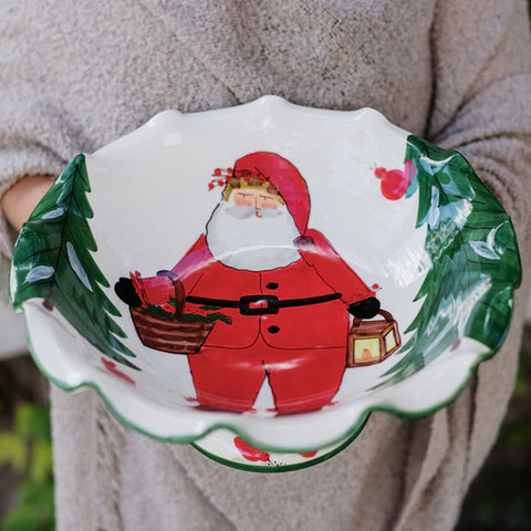 NEW Vietri Old St. Nick Pedestal Fruit Bowl