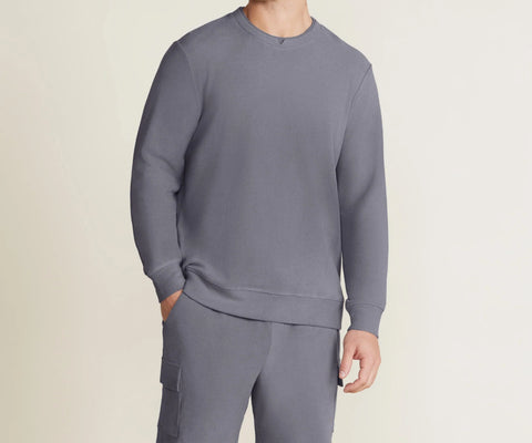 Barefoot Dreams Malibu Collection® Men's Brushed Fleece Split Neck Pullover Coal