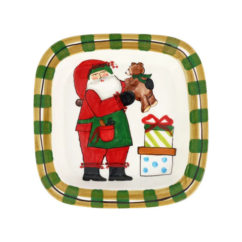 NEW Vietri Old St. Nick Small Rimmed Square Platter With Teddy Bear
