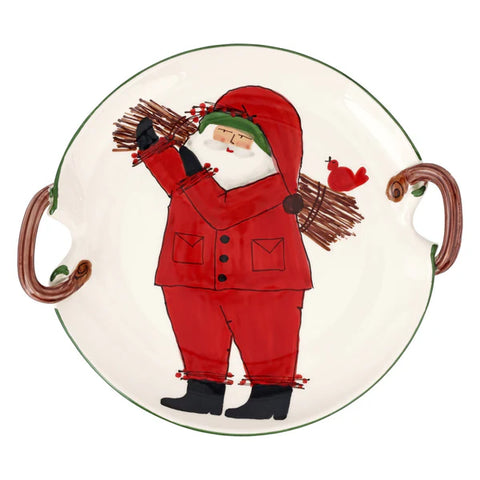 NEW Vietri Old St. Nick Handled Round Platter With Sticks
