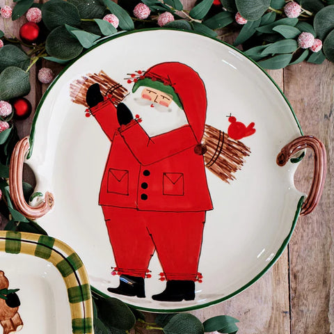 NEW Vietri Old St. Nick Handled Round Platter With Sticks