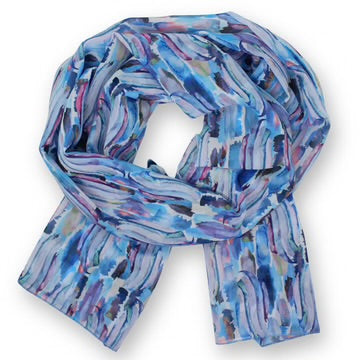 Dana Herbert Blue Abstract Chiffon Poly Scarf
