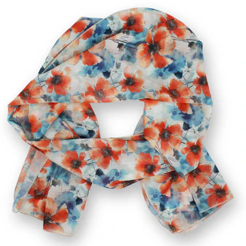 Dana Herbert Orange Poppy Chiffon Poly Scarf