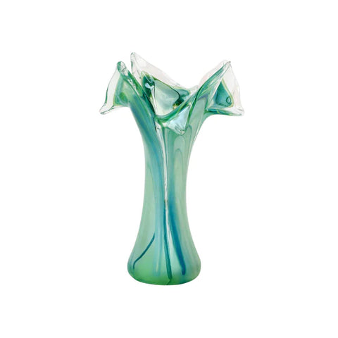 NEW Vietri Onda Glass Green Twisted Flower Vase