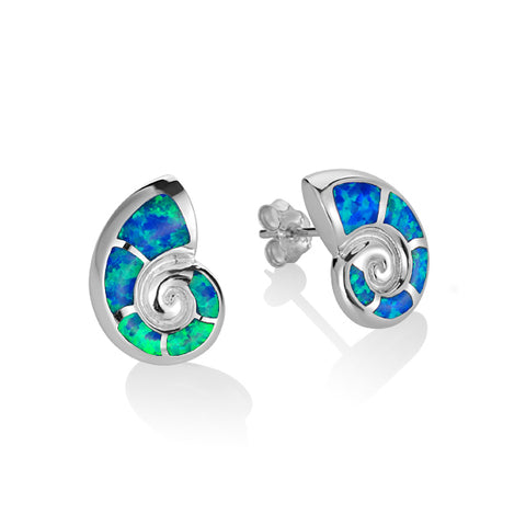 Alamea Nautilus Shell Post Earrings with Opal