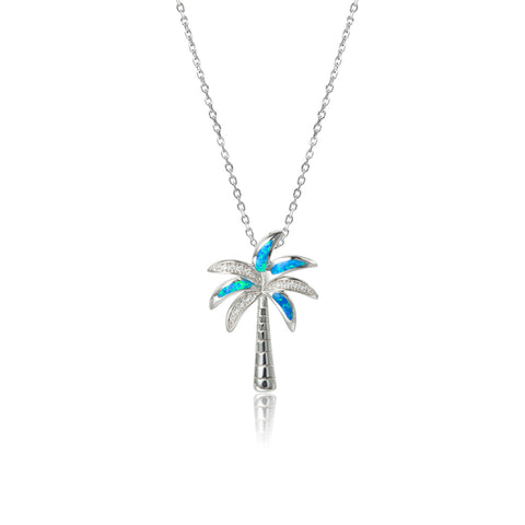 Alamea Palm Tree Pendant Necklace with Opal