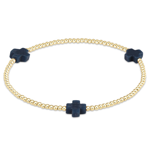 enewton signature cross gold pattern 2mm bead bracelet - navy