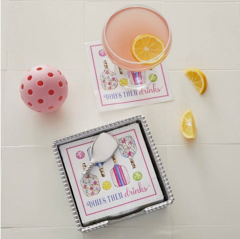 Mariposa Pickleball Drinks Beaded Napkin Box Set
