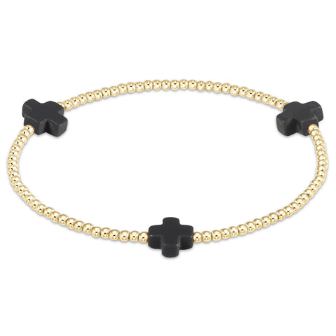 enewton signature cross gold pattern 2mm bead bracelet - onyx