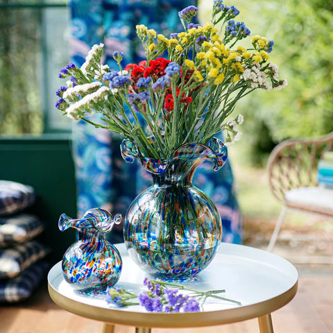 Vietri Hibiscus Glass Carnevale Medium Fluted Vase
