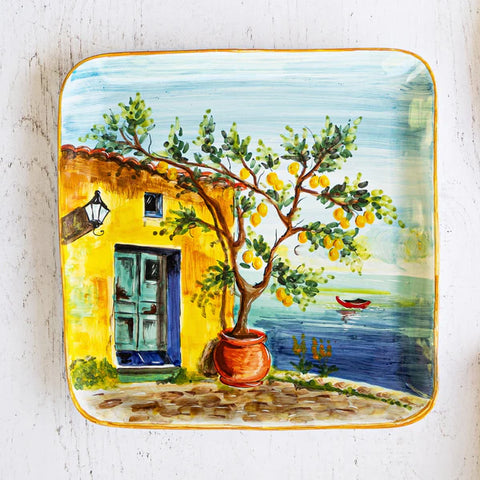 NEW Vietri Landscape Wall Plates Large Square Platter With Lemon Tree