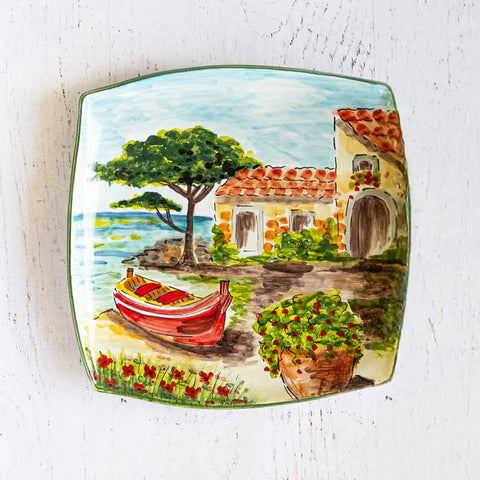 NEW Vietri Landscape Wall Plates Square Platter With Boat