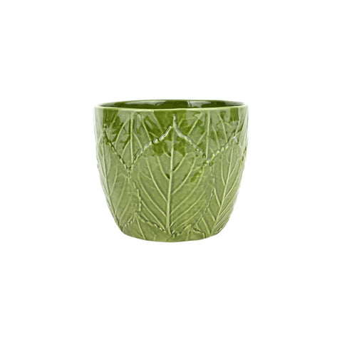 Vietri Viva Garden Green Embossed Leaves Cachepot