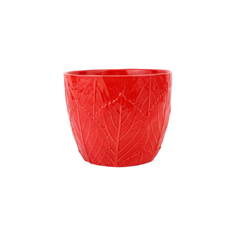 Vietri Viva Garden Red Embossed Leaves Cachepot