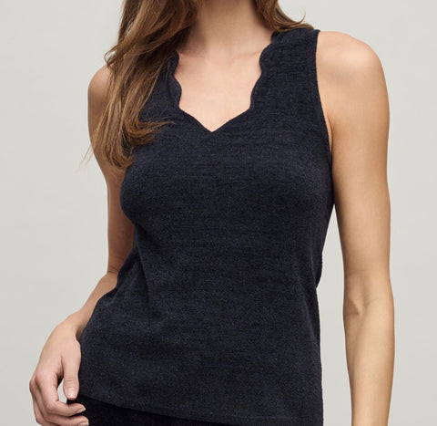 Barefoot Dreams CozyChic Ultra Lite® Scallop V-Neck Tank - Black