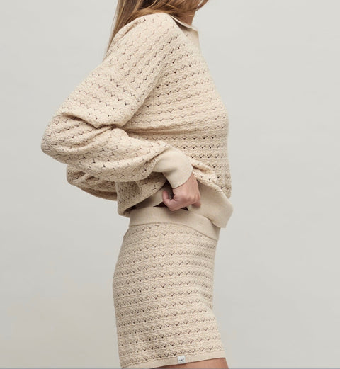 Barefoot Dreams Heathered Cotton Tulip Pointelle Collared Pullover - Heathered Stone