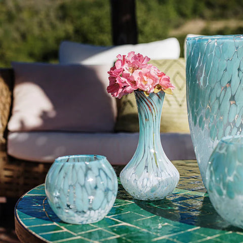 Vietri Nuvola Light Blue And White Small Fluted Vase