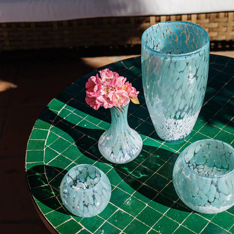 Vietri Nuvola Light Blue And White Small Fluted Vase