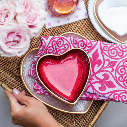 NEW Vietri Baroque Glass Red Heart Cocktail Plate