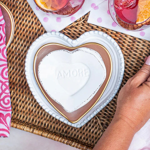 NEW Vietri Baroque Glass Pink Heart Cocktail Plate