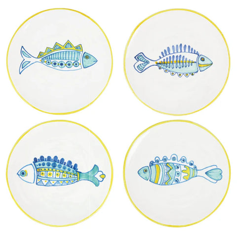 NEW Vietri Elba's Fish Assorted Fish Salad Plates - Set Of 4