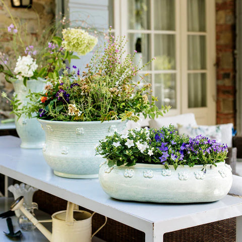 NEW Vietri Giardino Di Fiori Celadon Round Planter