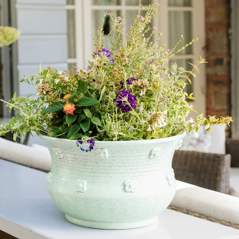 NEW Vietri Giardino Di Fiori Celadon Round Planter