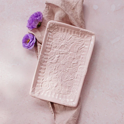 NEW Vietri Pietra Fiori Pink Rectangular Platter