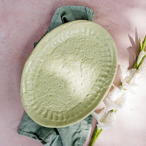 NEW Vietri Pietra Fiori Pistachio Oval Platter