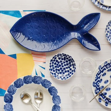 NEW Vietri Santorini Large Cobalt Figural Fish Platter