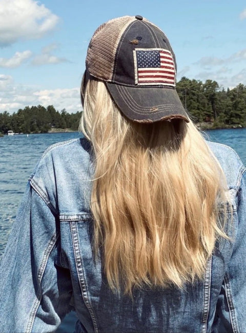 Vintage Trucker Baseball Hat American Flag