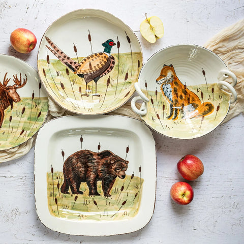 NEW Vietri Wildlife Fox Handled Bowl
