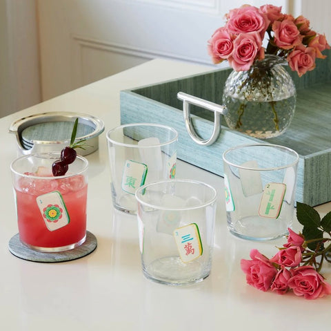 Mariposa Mahjong Tiles Suite of 4 Double Old Fashioned Glasses