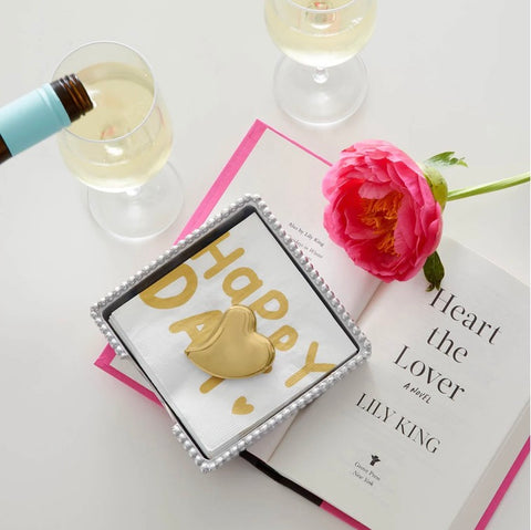 Mariposa Gold Heart Beaded Napkin Box Set