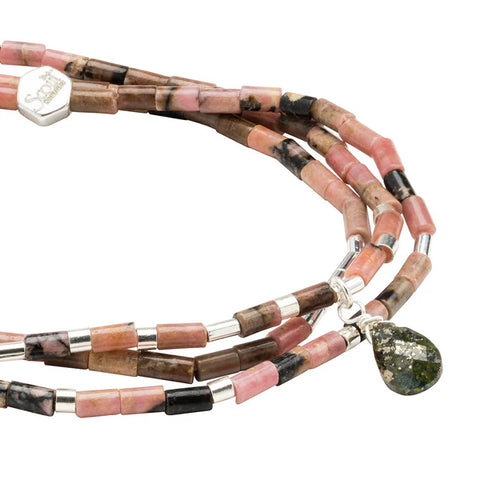 Scout Teardrop Stone Wrap Rhodonite/Pyrite/Silver - Stone of Healing
