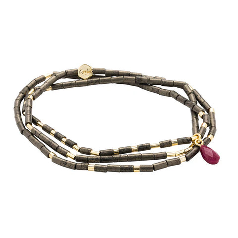 Scout Teardrop Stone Wrap - Pyrite/Fuchsia/Gold - Stone of Positive Energy