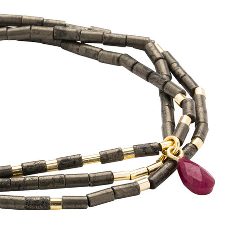 Scout Teardrop Stone Wrap - Pyrite/Fuchsia/Gold - Stone of Positive Energy