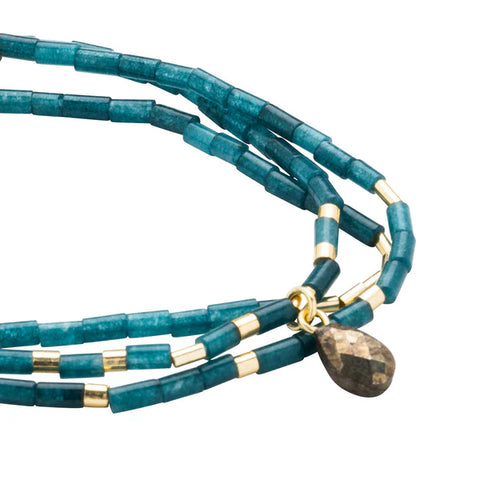 Scout Teardrop Stone Wrap - Teal Jade/Pyrite/Gold - Stone of Dreams