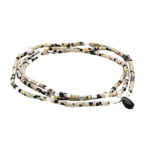 Scout Teardrop Stone Wrap - Dalmatian Jasper/Obsidian/Silver - Stone of Joy