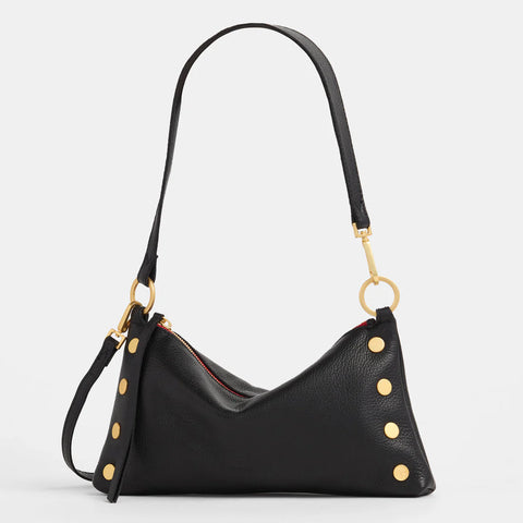 Hammitt Kyle Black/Brushed Gold Red Zip Leather Crossbody Shoulder Bag
