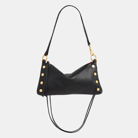 Hammitt Kyle Black/Brushed Gold Red Zip Leather Crossbody Shoulder Bag